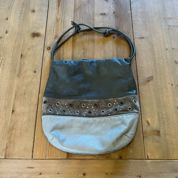 Morgan Le Fay Vintage Grey Leather and Suede Studded Bag - Picture 3 of 11